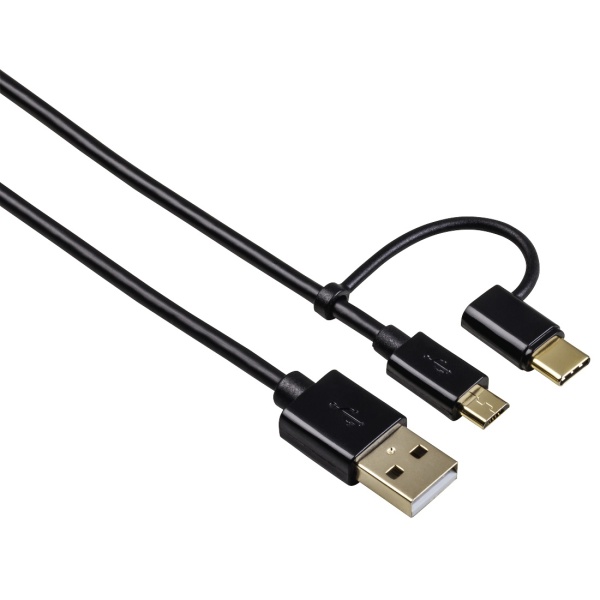 Cablu Hama Micro USB 2 In 1 Cu Adaptor USB Type C 1M Negru 42504607